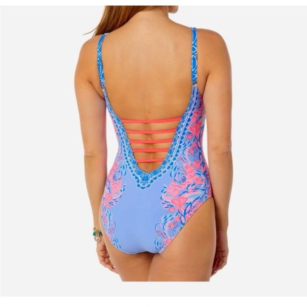 Lilly Pulitzer Jaspen Swimsuit Shrimply the Best Sz 14 Blue Peri Bathing Suit - Picture 2 of 8